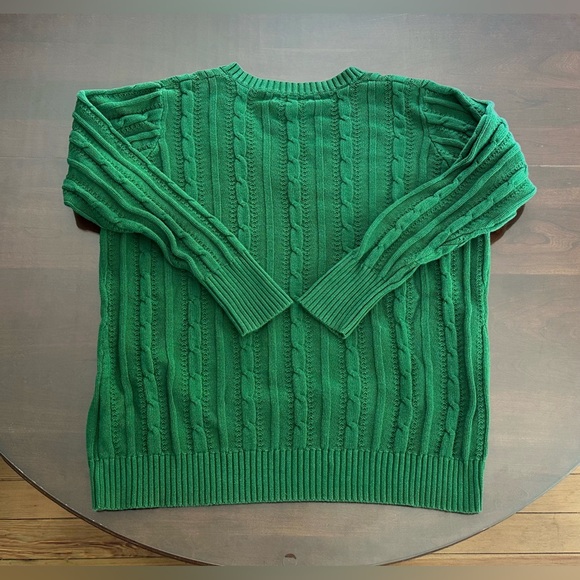 Green Cable-Knit Deep V-Neck Sweater - Picture 2 of 6
